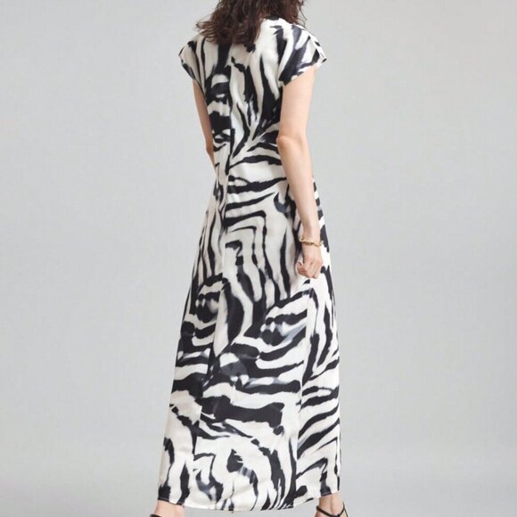 Black Contemporary Elegance Women's Zebra Printed Dress - Picture 3 of 6